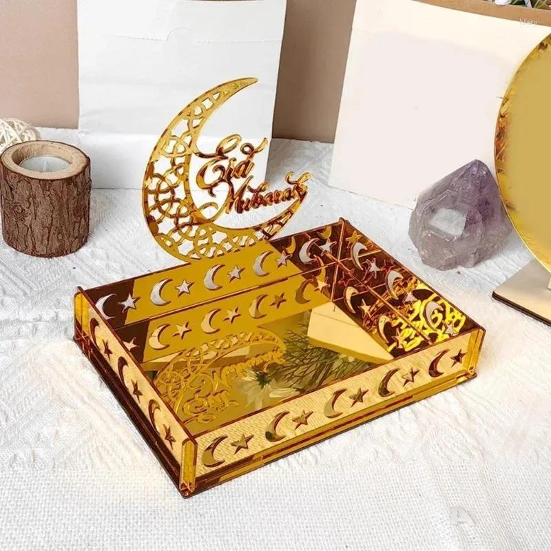 Plates Eid Tray Table Centerpieces Plate Acrylic Ramadans Home Decorations Muslims Festive Gift Gold Moon Decor