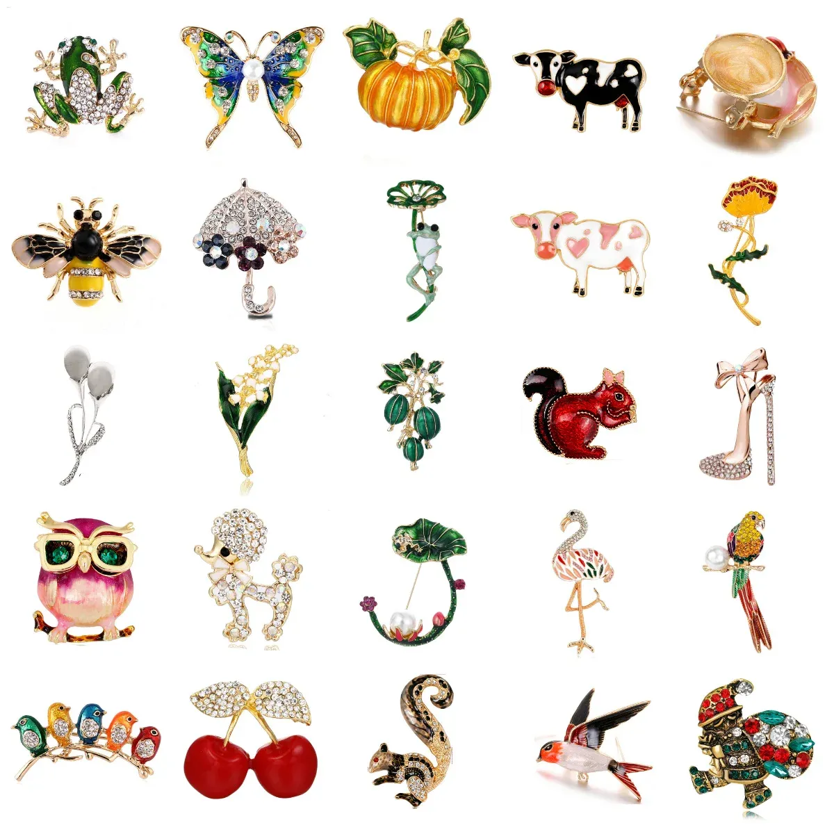 Flamingo Owl Dog Dragonfly Cherry Flower Abeille Broche Broche Collier Pins Corsage Badges animaux Bijoux Femmes Kids Broches