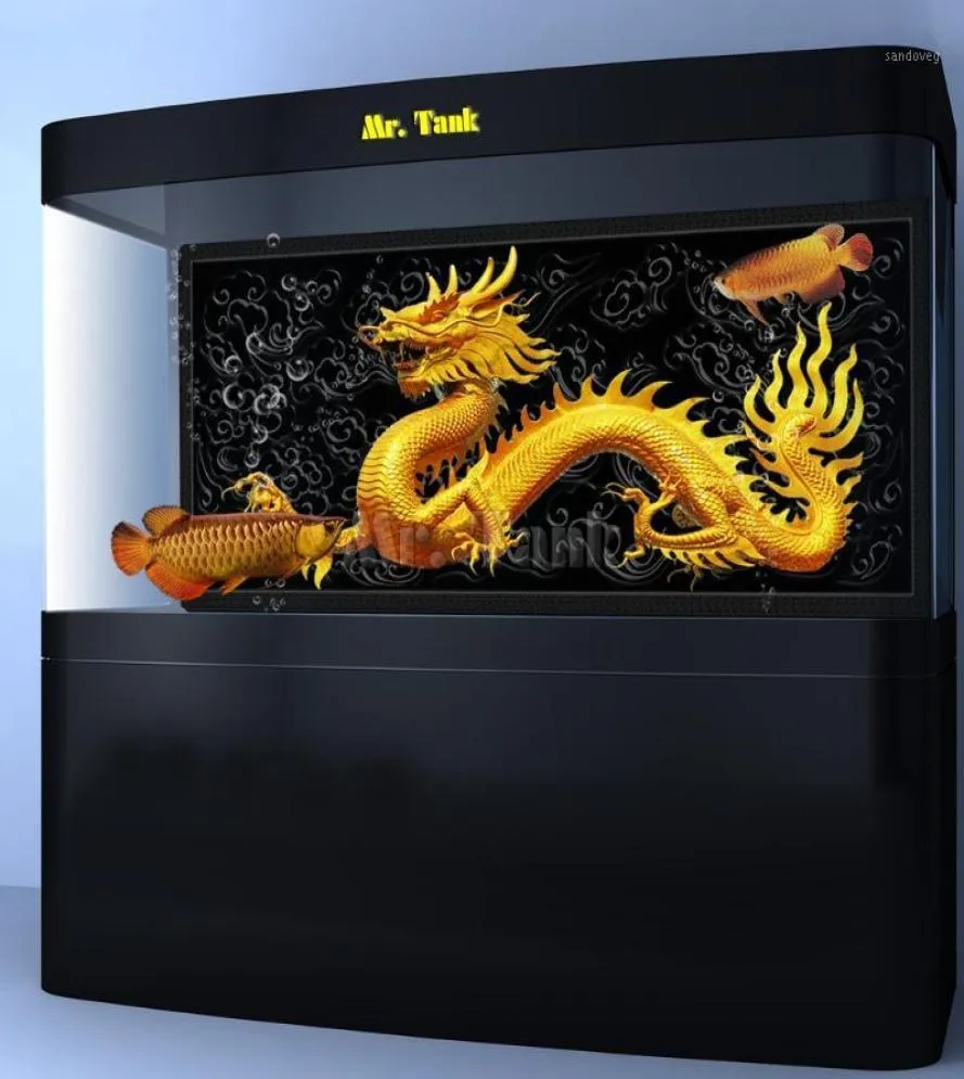 Anpassad akvariumbakgrundsaffisch med Selfadhesive Golden Dragon PVC Fish Tank Decoration Accessories Landscape Wallpaper16088082