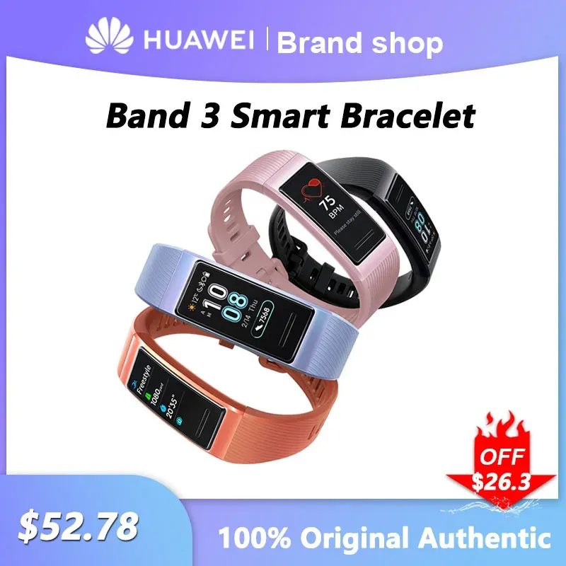 Wristbands Original Huawei Band 3 Smart Bracelet Color Screen With Multiple Sports Modes Call Information Reminder Taking Music SmartWatch