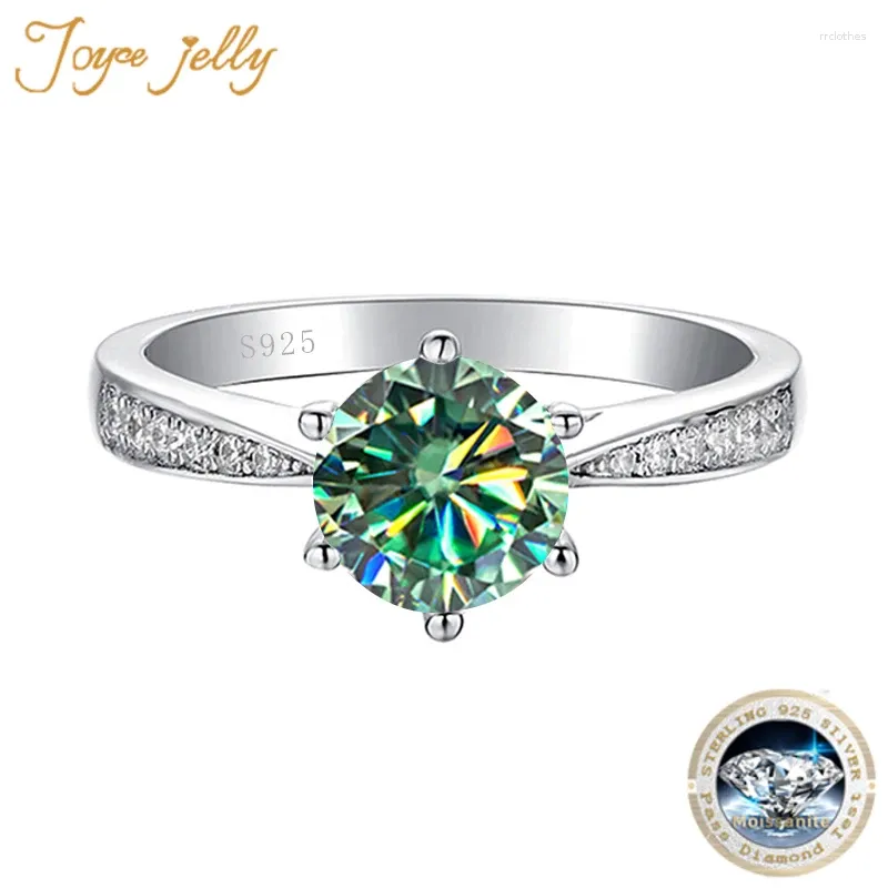 Cluster Rings JoyceJelly 1CT Blue Green Moissanite Ring For Women Solid 925 Sterling Silver Bridal Female Engagement Wedding Luxury Jewerly