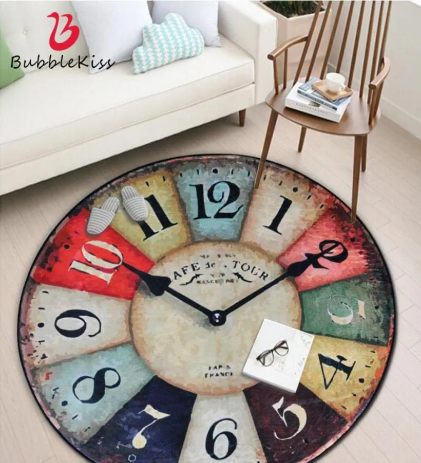 Bubble kus retro ronde tapijt moderne woonkamer tapijt polyester slaapkamer decor klok klok nostalgia tapijt salontafel niet -slip rug2192879