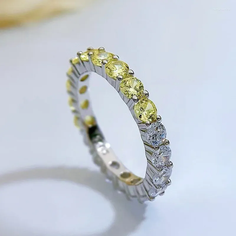 Cluster anneaux brillant U S925 Silver Half Pink Zircon Gems Ring For Women Fine Jewelry Gift