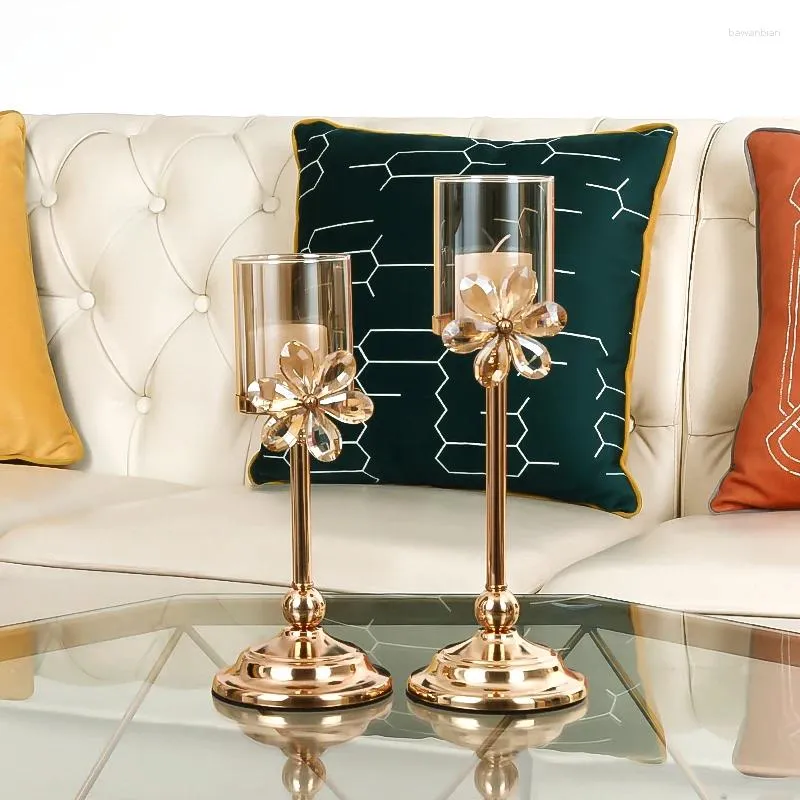 Candle Holders Crystal Hanging Holder Nordic Dining Table Living Room Clear Geometric Golden Portavelas Wedding Decoration