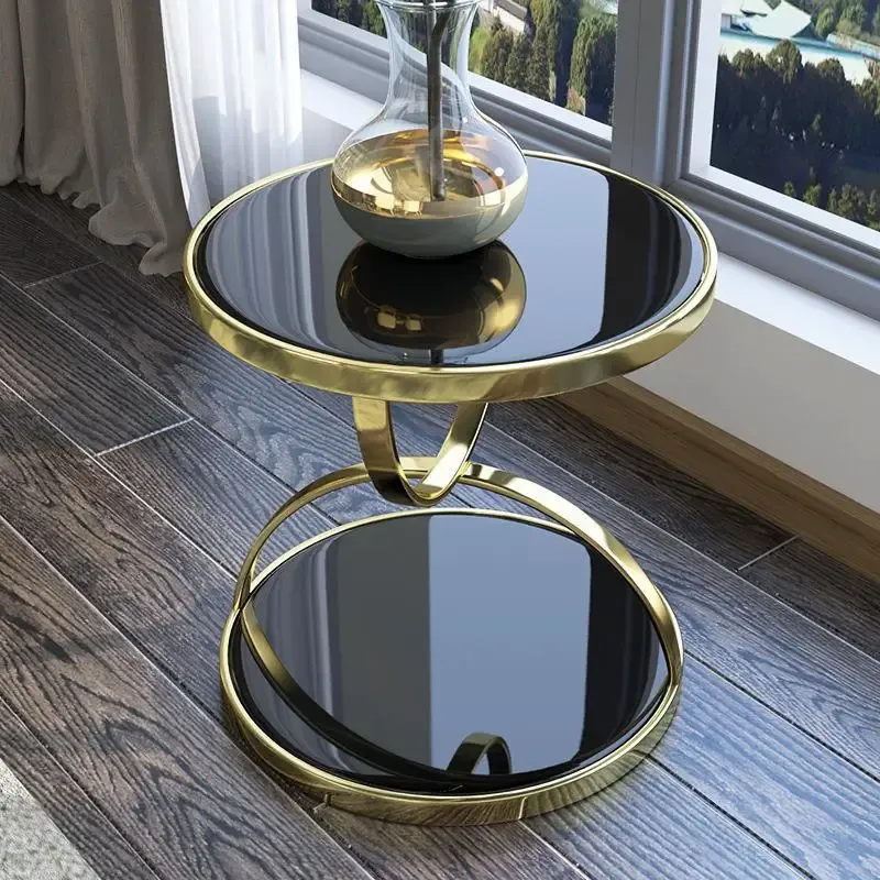 軽い豪華なガラスダブルコーナーテーブルリビングルームソファサイドラウンドテーブルポストモダンバルコニーコーヒーテーブル
