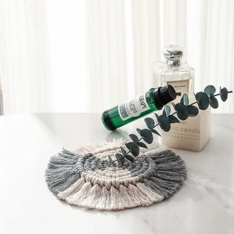 Cotton Braid Coaster مصنوعة يدويًا Macrame Cuper Cushion Bohemia Style Non Slip Cup Mat Thail Table Table Mat Coffee Custer Coaster