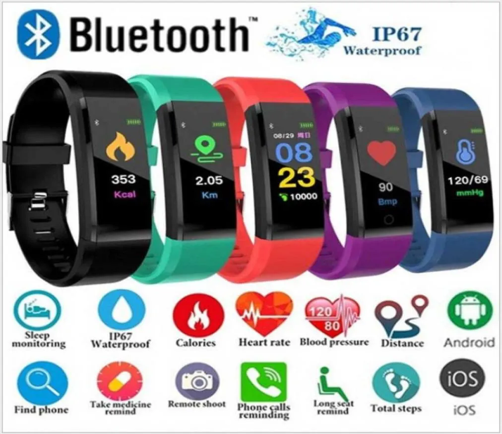 1 PC ID115 Plus Écran de couleur bracelet intelligent Pidomètre Watch Fitness Watch Running Walking Tracker Care Steme Poudomètre Smart Band2370499