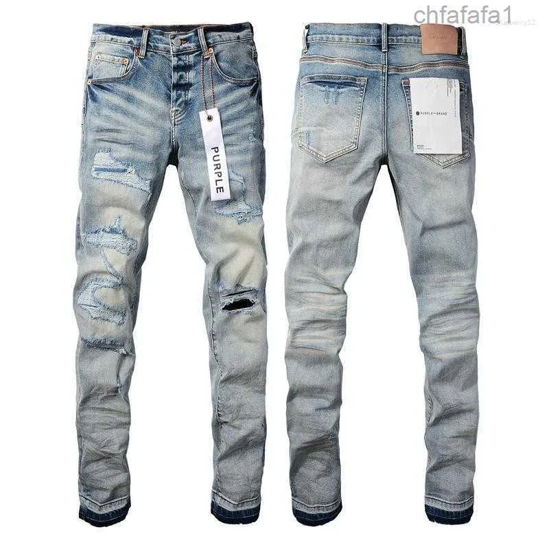 Brand de jeans pour hommes Purple Man Noir High Street Paint Graffiti Modèle Dommages Skinny Skinny Pantals Pantalon 416G