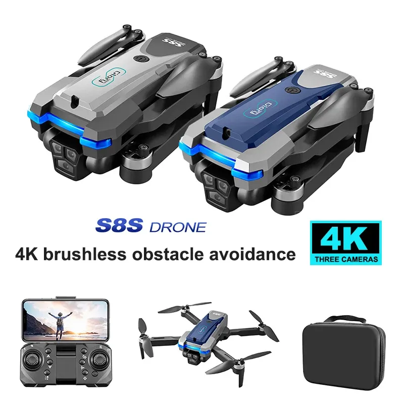 Drones S8s Üç Kamera Drone Dikey Çekim HD Lens ile Elektrikli WiFi FPV 360 ° kızılötesi fırçasız RC dron Quadcopter Model Oyuncaklar