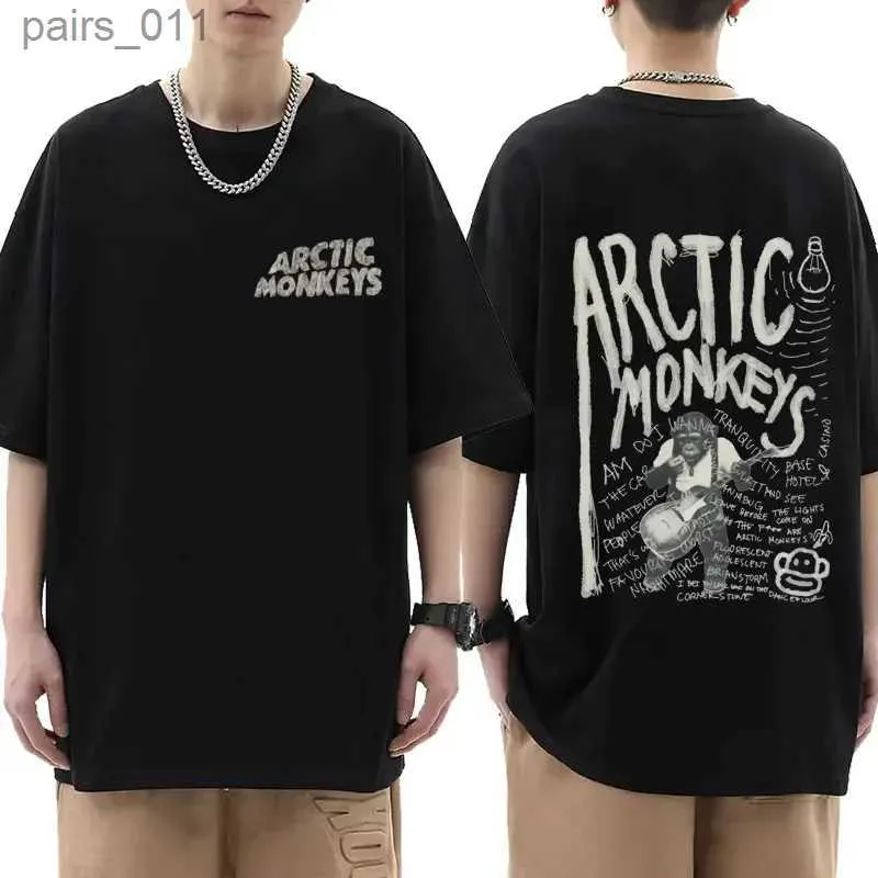 Men's Casual Shirts Arctic Monkey Inspired T-shirt - Album List Graffiti Printed Retro Mens Hip Hop Punk Short Sleeve yq240409