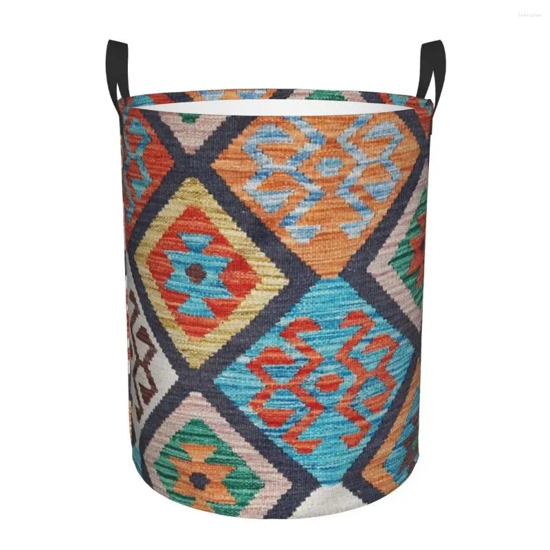 Laundry Bags Vintage Turkish Kilim Hamper Large Clothes Storage Basket Bohemian Ethnic Art Toy Bin Organizer For Nursery