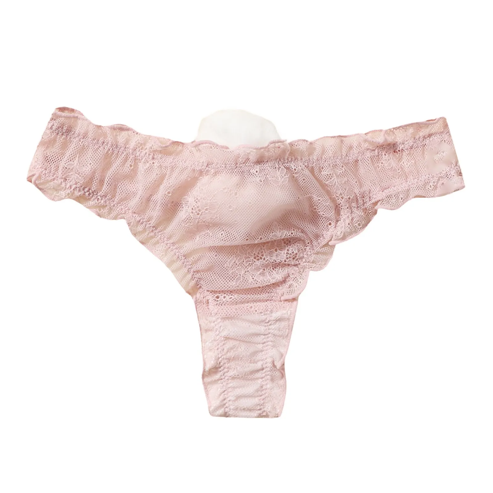 Back Rise Pom White Lace Rabbit Tail Thong – Low Rise G String With Fluffy Pom Pom ...
