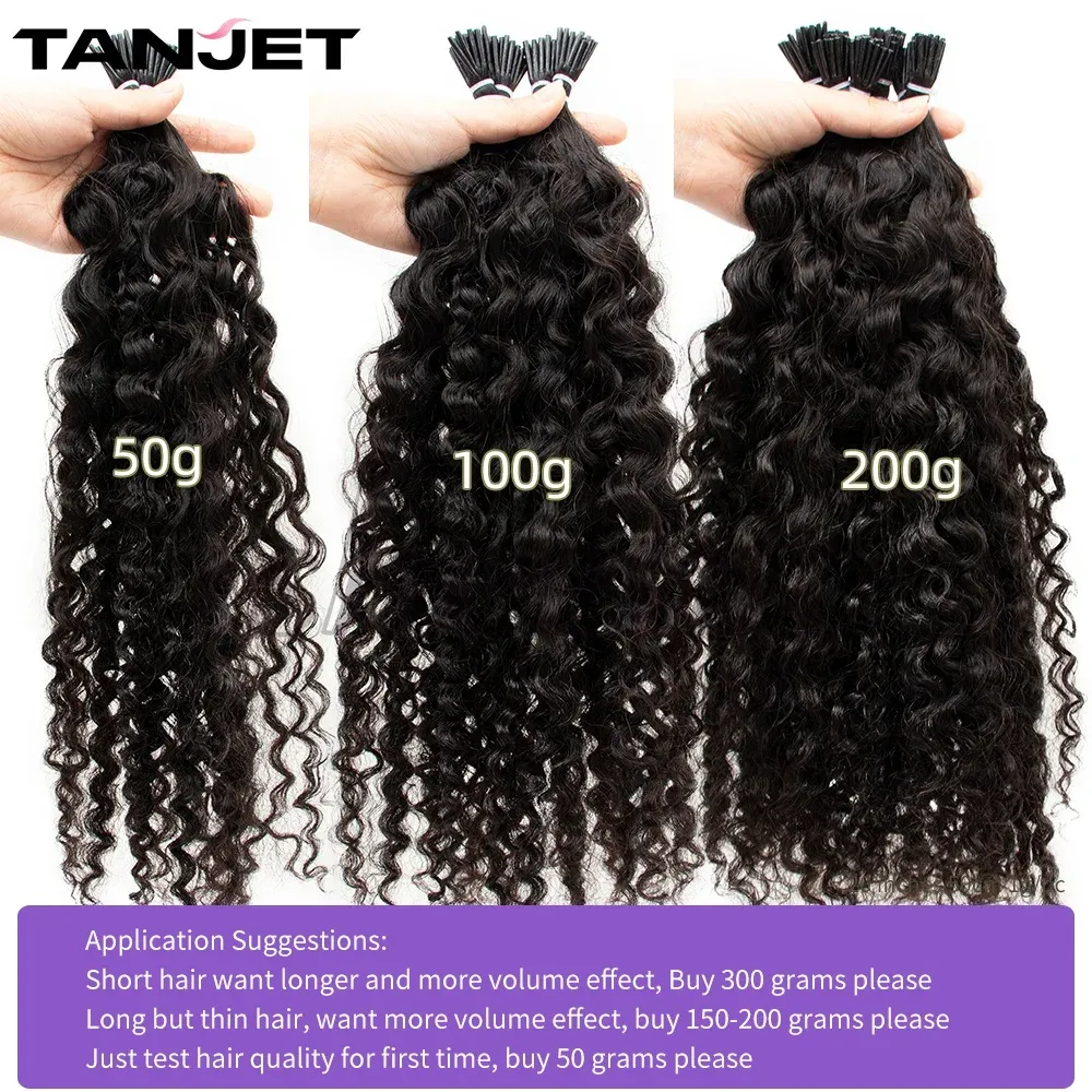 Natural Curly I Tip Microlink Human Hair Extensions For Black Women Water Wave Italian Keratin Capsule Micro Ring Hair Extension