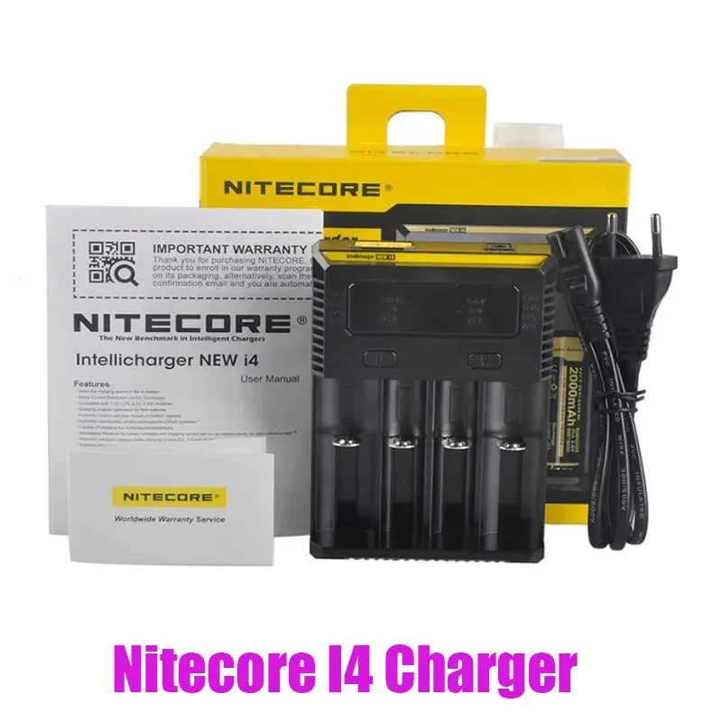 Original Nitecore New i4 Charger Digicharger LCD Display Battery Intelligent 4 slots avgift för IMR 18650 20700 21700 Universal Li-ion Batteriladdare äkta