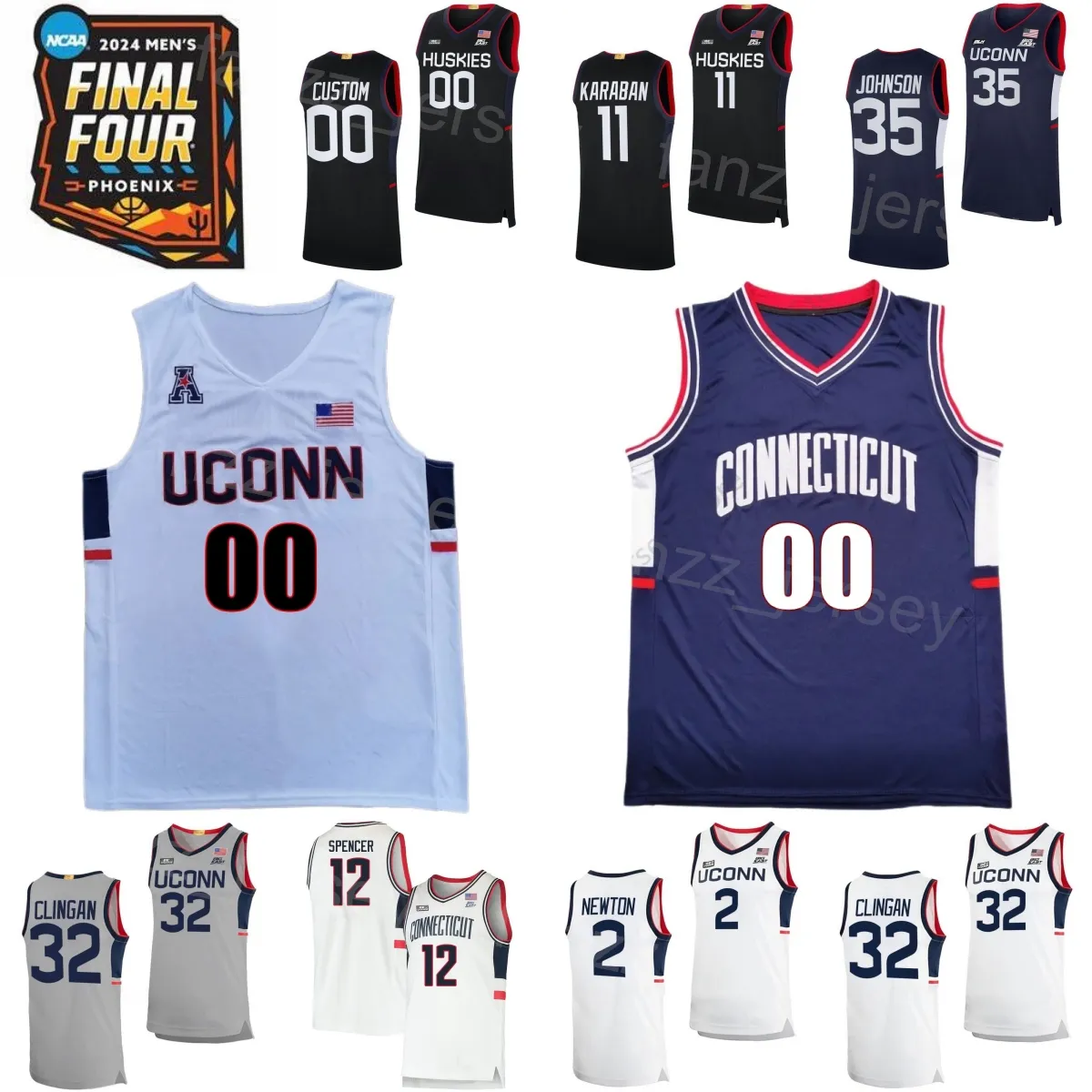 Final Four 2024 College UConn Huskies Basquete 11 Alex Karaban Jersey Mulher Juventude 2 Tristen Newton 5 Stephon Castle Donovan Clingan Cam Spencer Samson Johnson