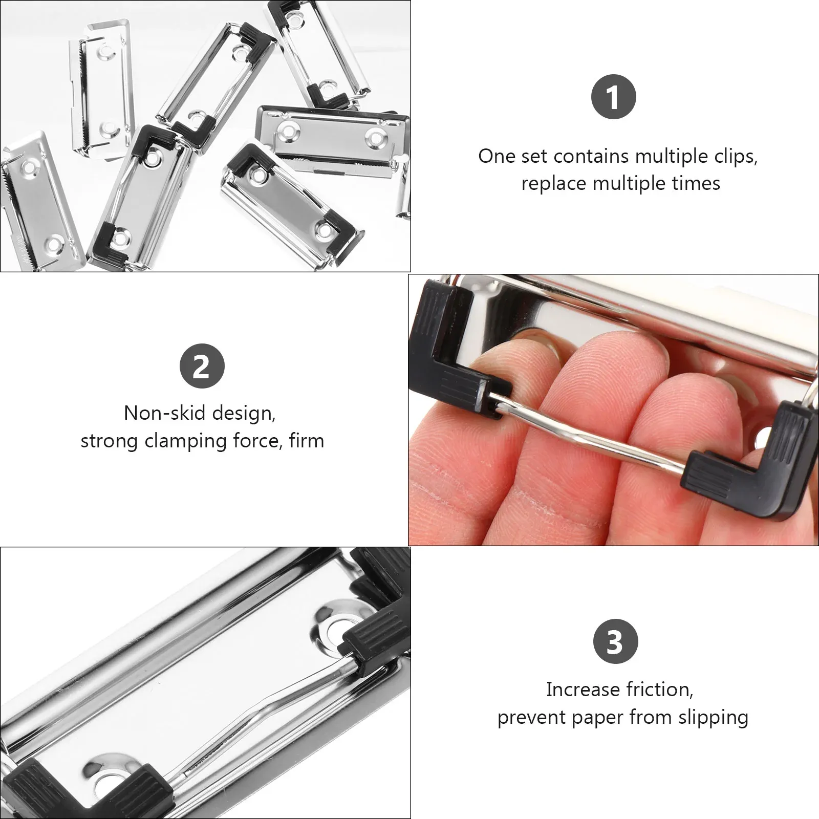 10 Pcs Metal Clipboard Clips With Rubber Feet - 4.7 Inch Spring Loaded Document Clips