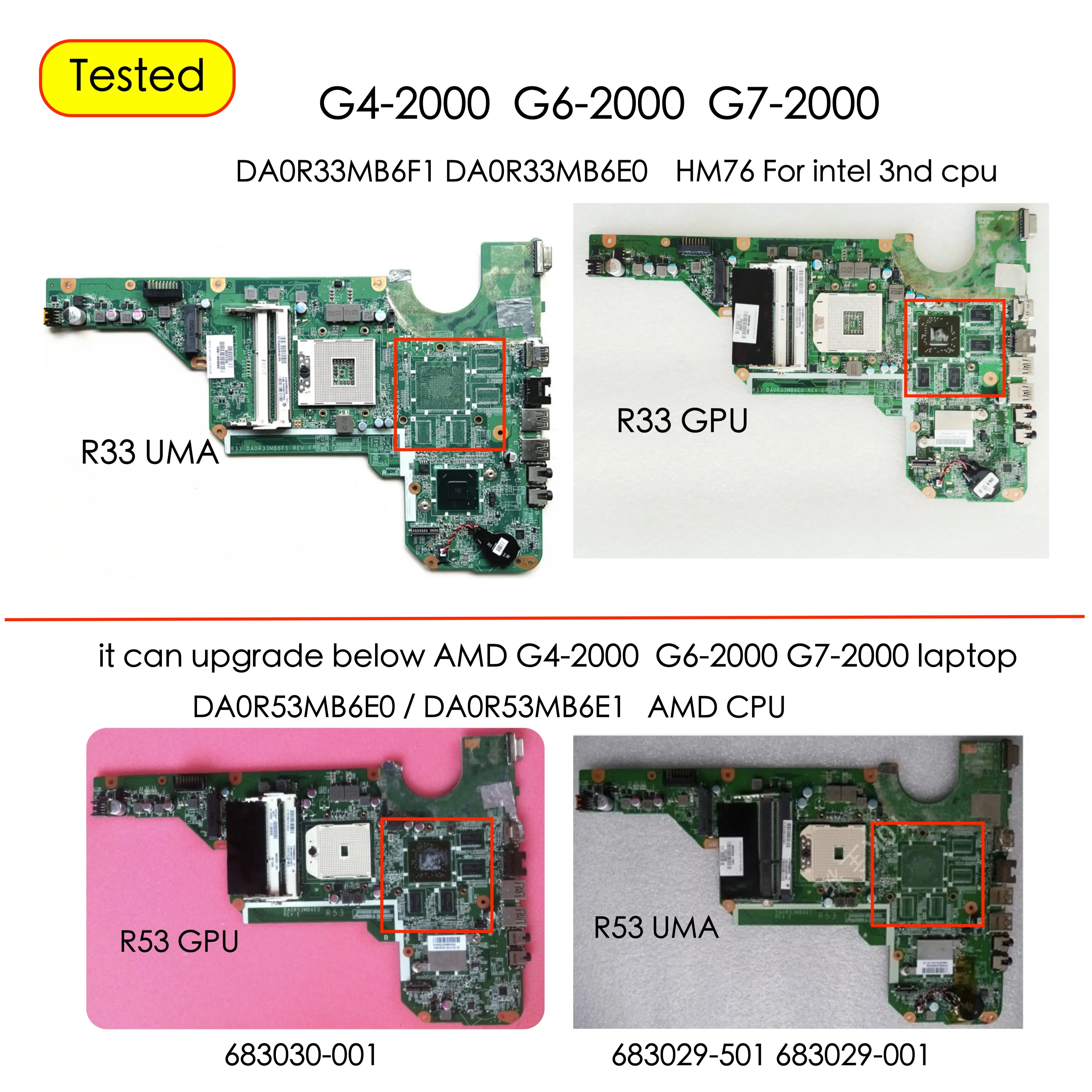 Scheda madre per HP Pavillion G42000 G62000 G72000 Laptop Madono 680568501 680568001 680570501 R33 DA0R33MB6F1 DA0R33MB6F0 DA0R53