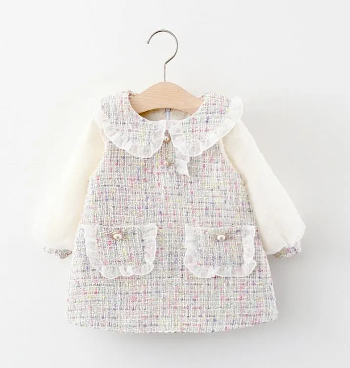 2020 Autumn Infant Baby Girls Sukienka Cute Princess Clothing Party Classical Fashion Pearls Pocket Lantern Sleeve Outfits6297389