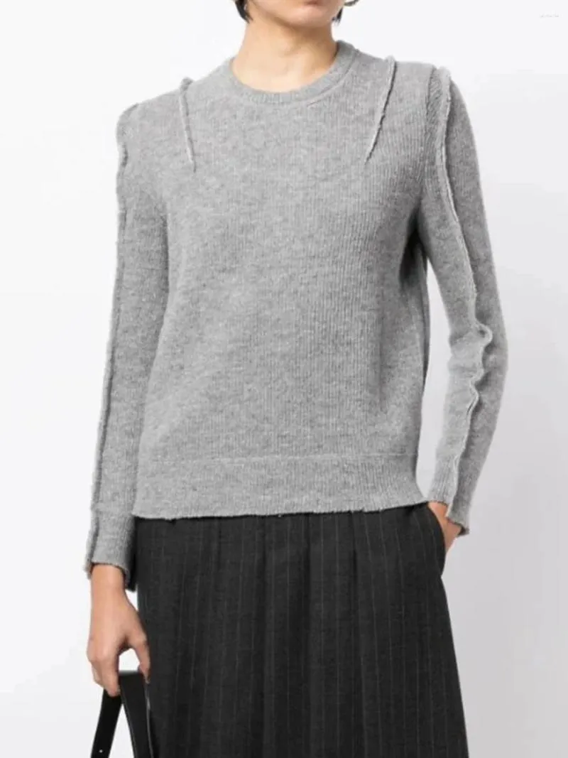 Ponts de femmes 2024 Fashion automne Sweater o cou mande à manches longues et tricots gris décontractés