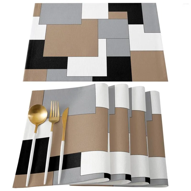 Table Mats Brown Black Grey Abstract Art Placemat For Dining Tableware Kitchen Dish Mat Pad 4/6pcs Home Decoration