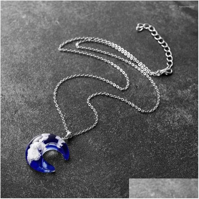 Hanger kettingen mode ketting voor vrouwen natuur blauwe hemel witte wolken hars transparante dames sieraden cadeau kraag para mujer dro otpzg