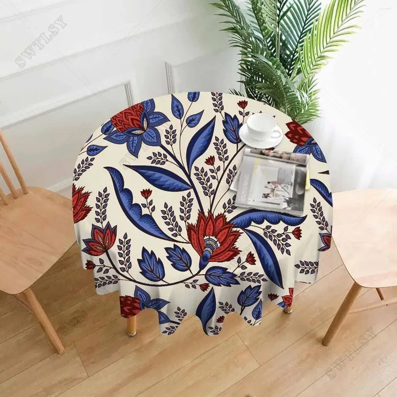 Table Cloth Round Tablecloth Style Floral Paisley Tropical Flowers Red Folk Washable Polyester Cover Decorations