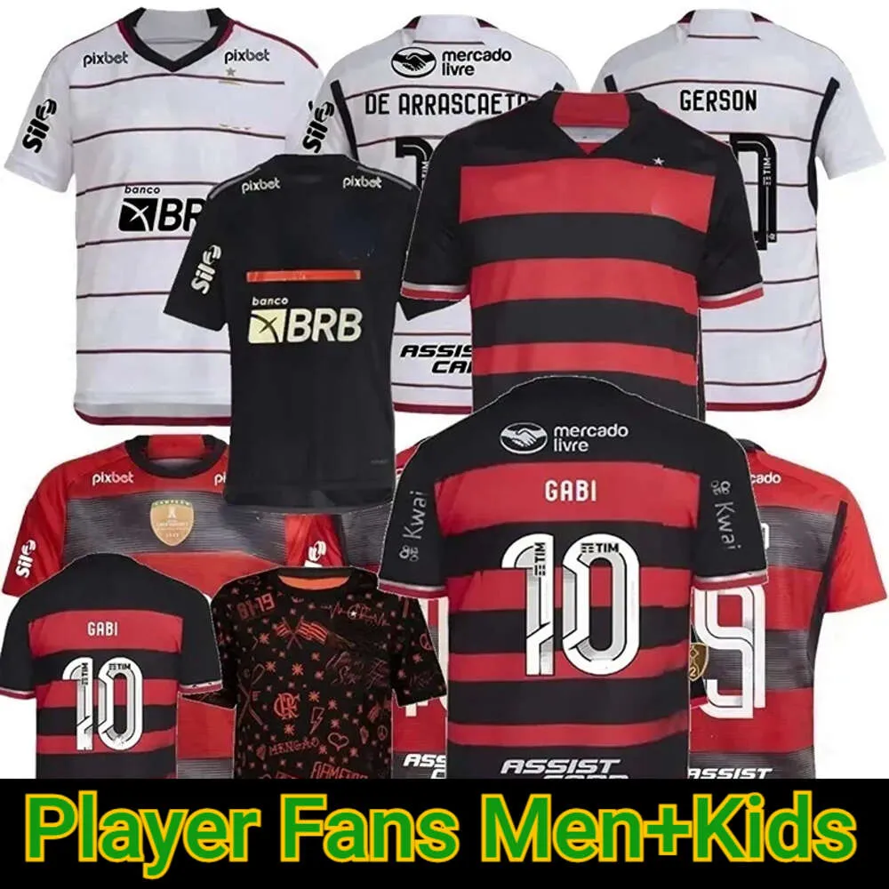 Jerseys de fútbol 2023 2024 Vidal de Arrascaeta Gabi Camisetas de fútbol Pedro B. Henrique E.Ribeiro Kids Kit Camisa Flamengo 23 24 Outubro Rosa Jersey