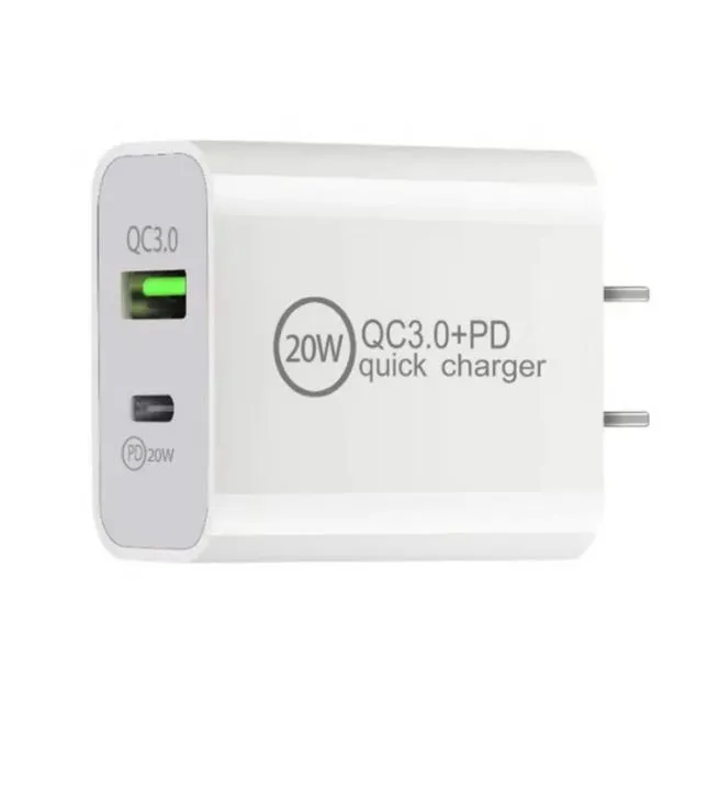 Adaptador de viagem Carregador de parede 20w PD 3.0 USB C TO CABO DE ADAPTADOR DO PELADO RÁPIDO para iPhone Samsung Huawei Xiaomi UE Plugue da UE