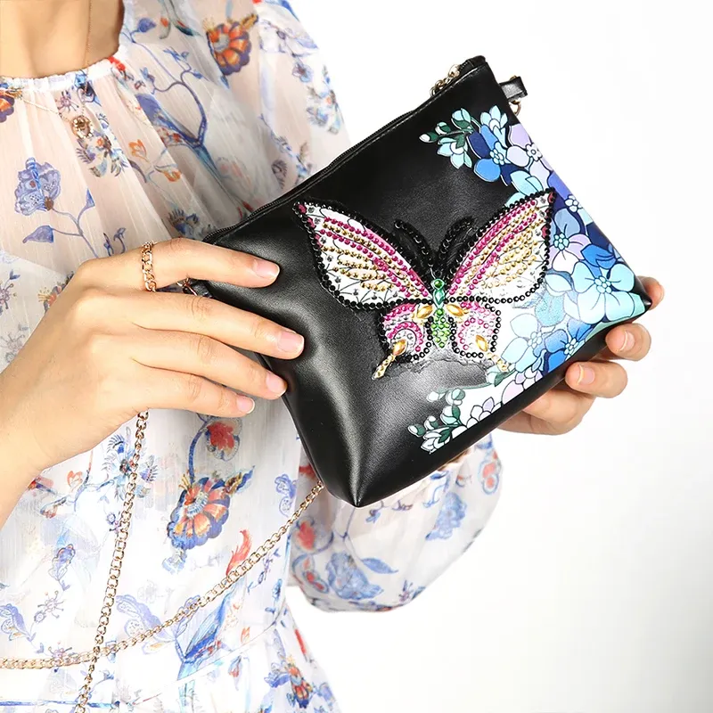Colorida bolso de pintura de diamantes para mujeres de maquillaje de mariposa bolsa de almacenamiento en casa bolsita de muñeca billetera de la cremallera nueva artesanía regalo