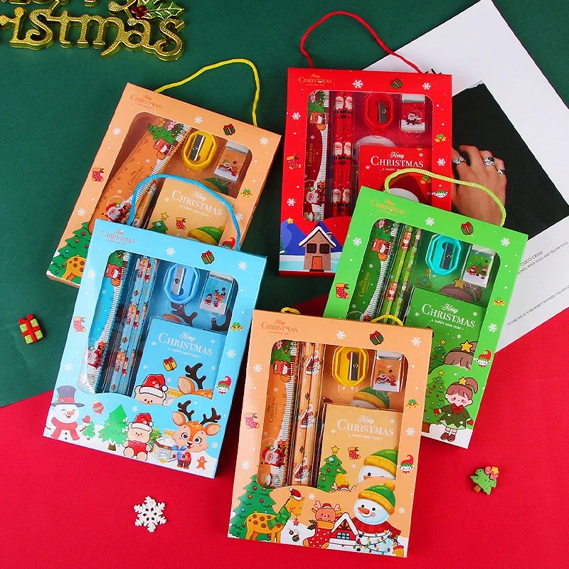 6 pezzi/set di serie natalizie Studenti di cancelleria per bambini Rignetto Pencil E gomma per matita Premi premi di premi per premi per la scuola.