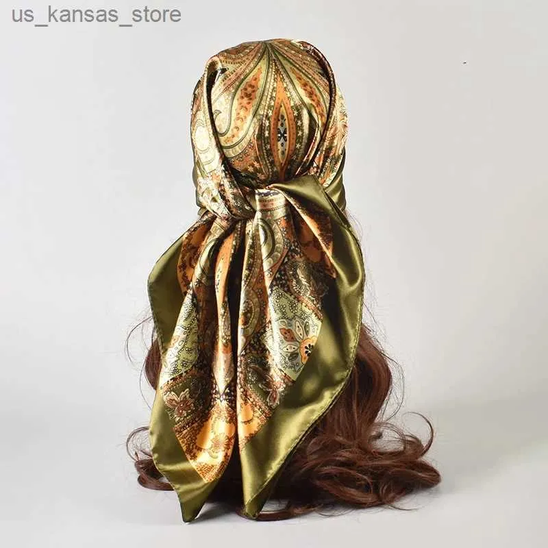 Écharpes châle en soie écharpe carrée en satin pour femmes paisley coucherse femelle nouveau bande de coiffure imprimé vide hijab wraps bandana240409