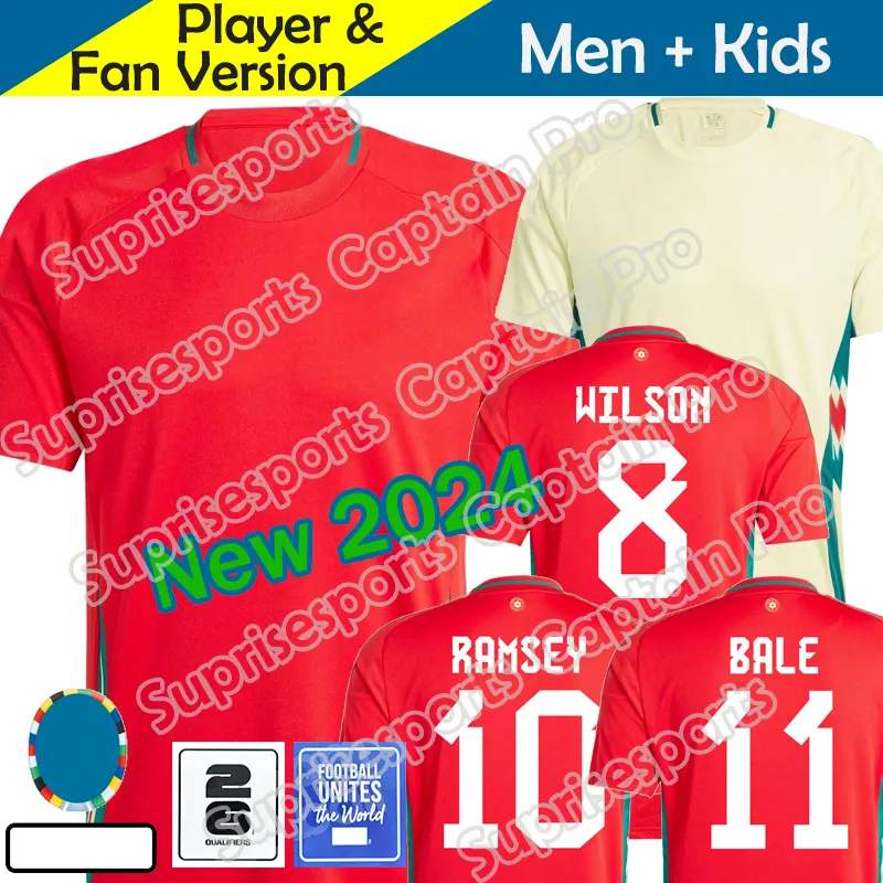 Gales 24 25 25 Jersey de futebol Wilson Ramsey Bale Copa da Copa da Euro nova 2024 Seleção nacional 24 25 Camisa de futebol Kit de crianças Kit completo Casa em casa