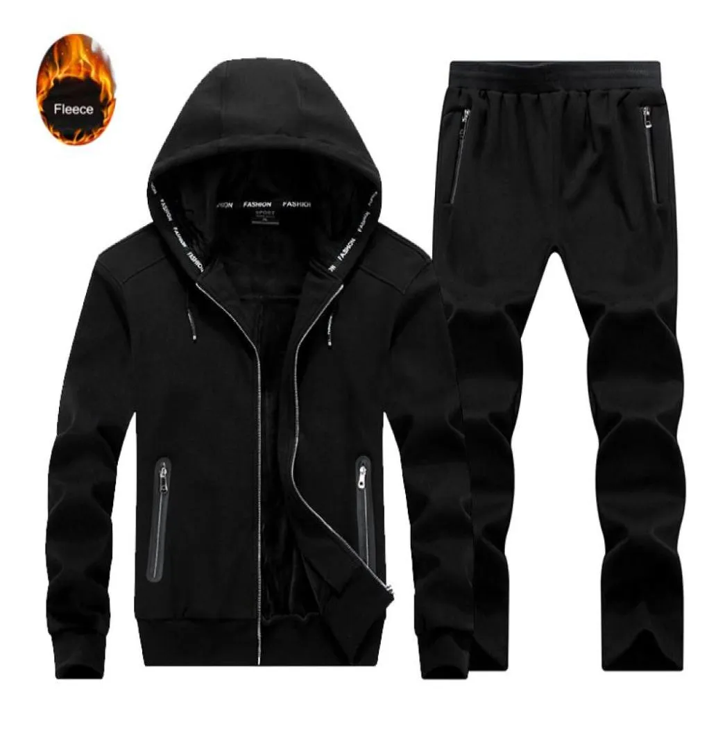 2019 Plus Size 9XL Jogging Suits Men Running Set Fleece Warm Sportswear Running Jacket Tracksuit Sport Suits Gym Workout Clothes2146426