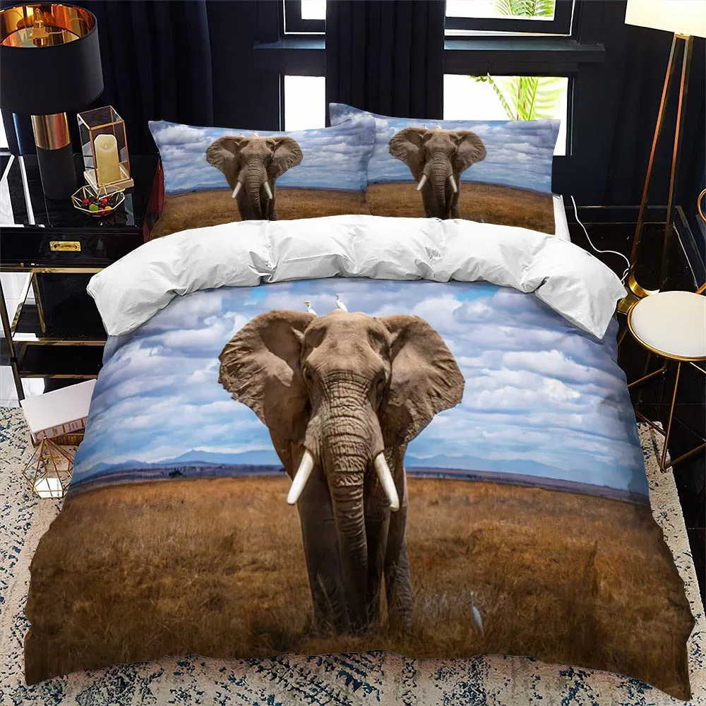 Elephant Duvet Cover Set Queen Size Wild Animal Theme Twin Bedding Set for Kids Teens Boys Microfiber Double King Quilt Cover