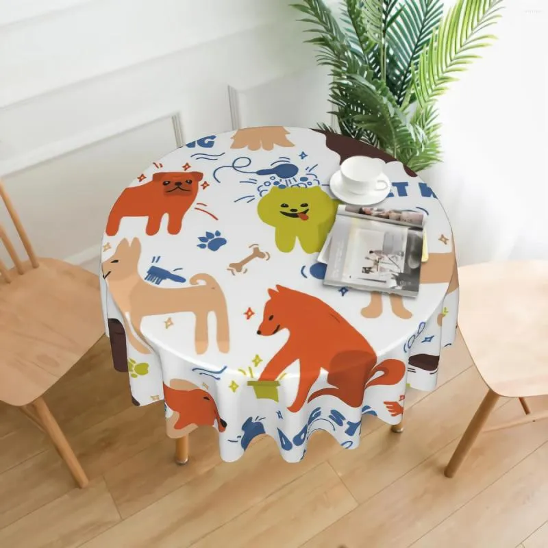 Table Cloth Different Breeds Dogs With Pet Care Tools Round Tablecloth Waterproof Wrinkle Free Decorative Tablecloths Cover