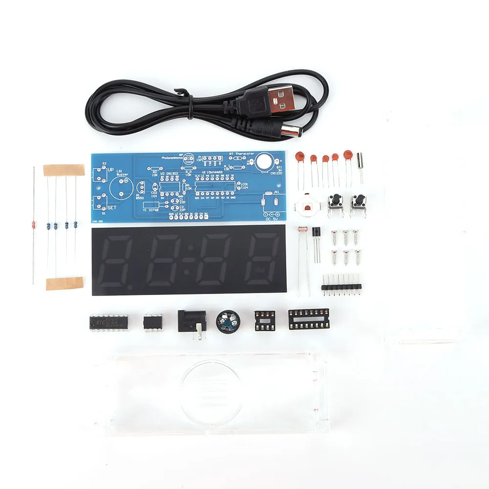 Digital Clock Module Design LED Digital Tube Clock DIY Electronic Kit with Time, Week, Temperature ...