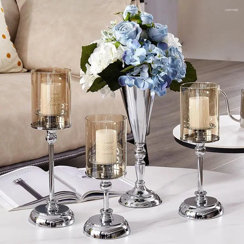 Candle Holders Ins Style Plated Silver Glass Holder Romantic Candlelight Dinner Table Living Room Home Decoration Ornament