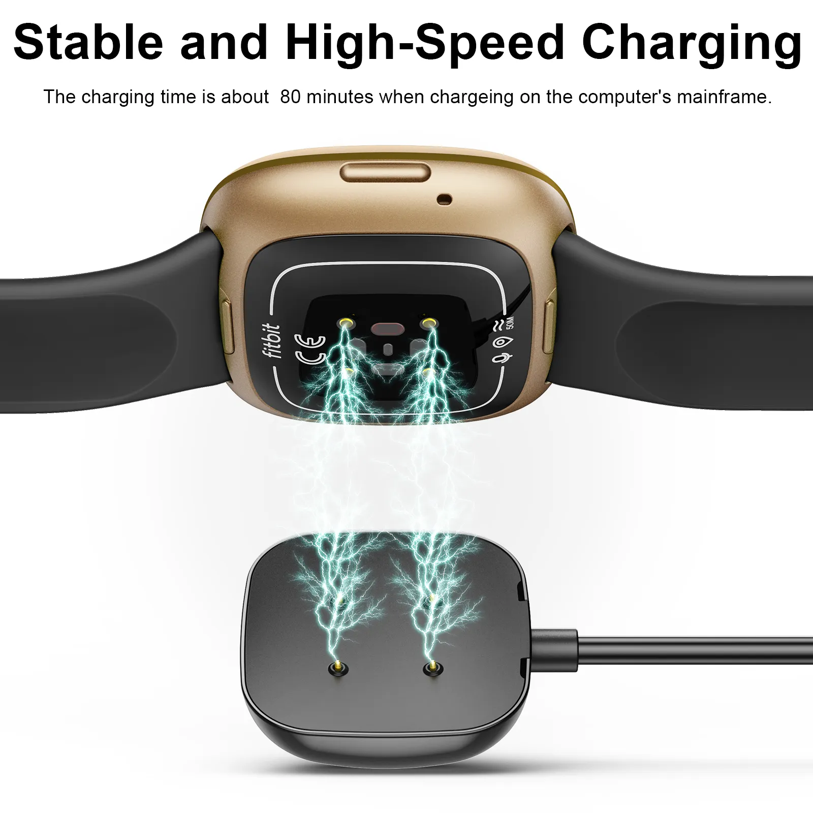 2-Pack100cm USB Charging Cable for Fitbit Versa 4/Versa 3/Sense Charger,  Color Fast-Charging Cord with Data Sync Function for Fitbit Sense Charger