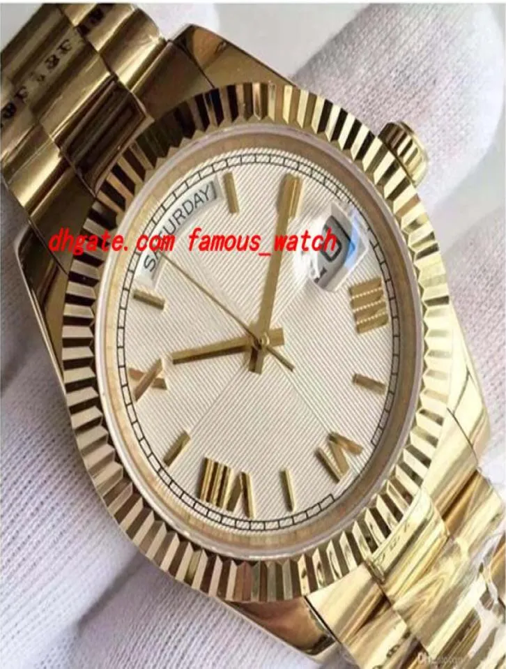 Ny 18CT Gold 40mm Självvindande Automatisk mekanisk rörelse Silver Dial Flinged Bezel Dolda Folding Crown Clasp Mens Watch7786372