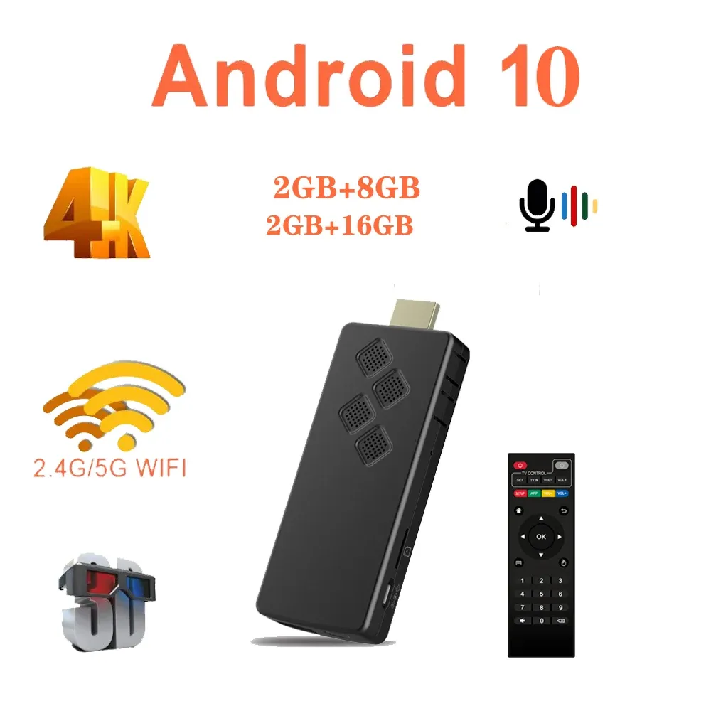 Box Lemdioe TV Stick Android 4K con TV App 3d TV Box 2.4G5G Assistente vocale Controllo Media Player TV Ricevitore Top Box Box