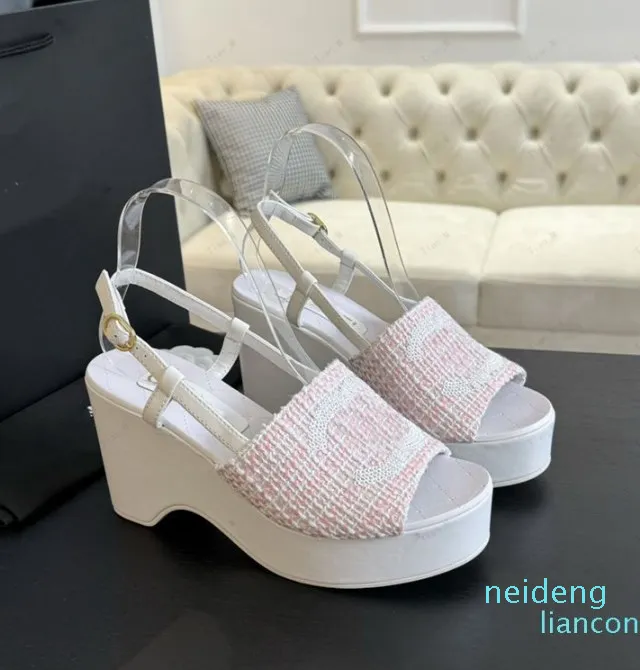 2024 Women Summer Open Open Toe Sandals Wooden Sole Sandals Weave Cross Band chunky Heeled