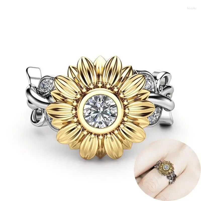 Cluster anneaux vintage Gold Flower Wedding for Women Femme Femme Silver Color Engagement Anneau de luxe Bijoux de luxe Cadeau