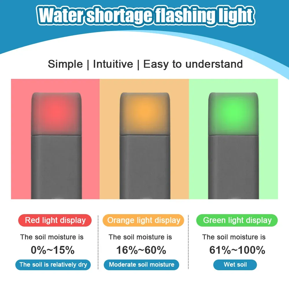 1/2PCS土壌水分計屋内および屋外のスマートプローブ用の植物植物水メーター、庭園、芝生の3つのカラーインジケーターライトを備えた