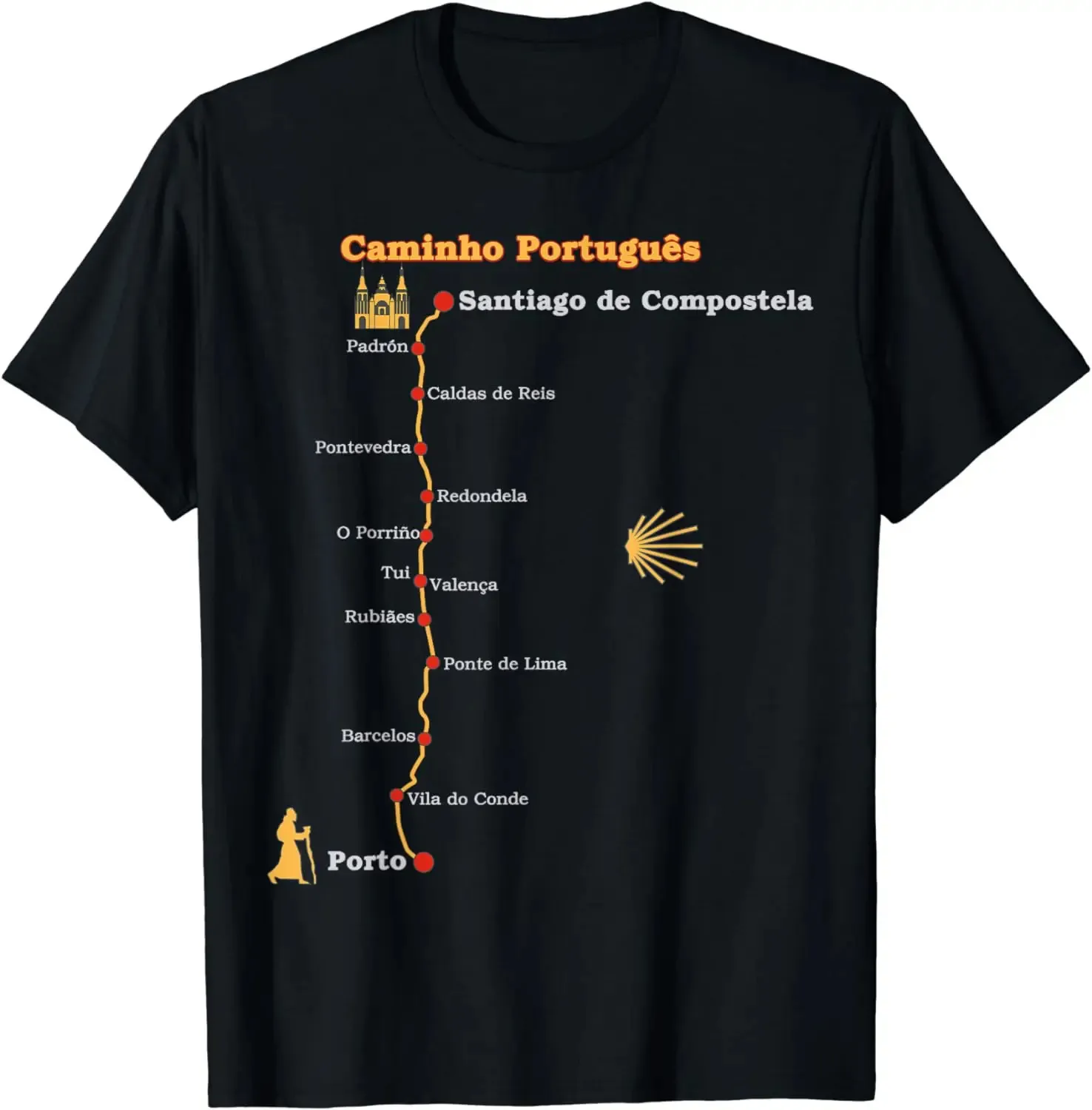 Маршрут Caminho Santiago Camino Portugues Tshirt 240409