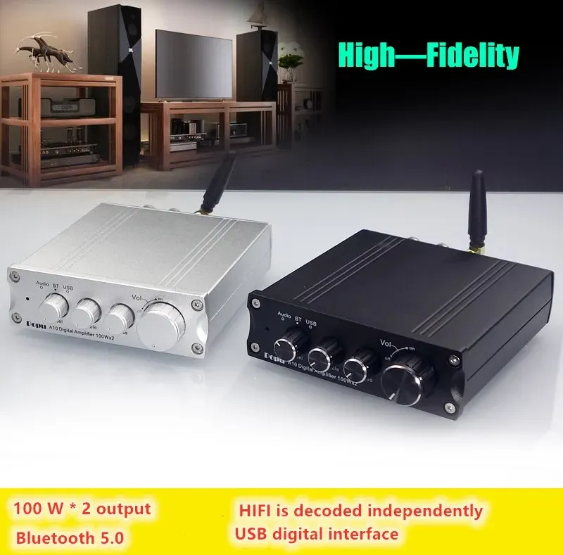 Amplifier New Popu A10 HIFI 2.0デュアルTPA3116デジタルオーディオパワーアンプ100W*2 USB PCM2706 Bluetooth 5.0 QCC3003+NE5532+PCM5102A