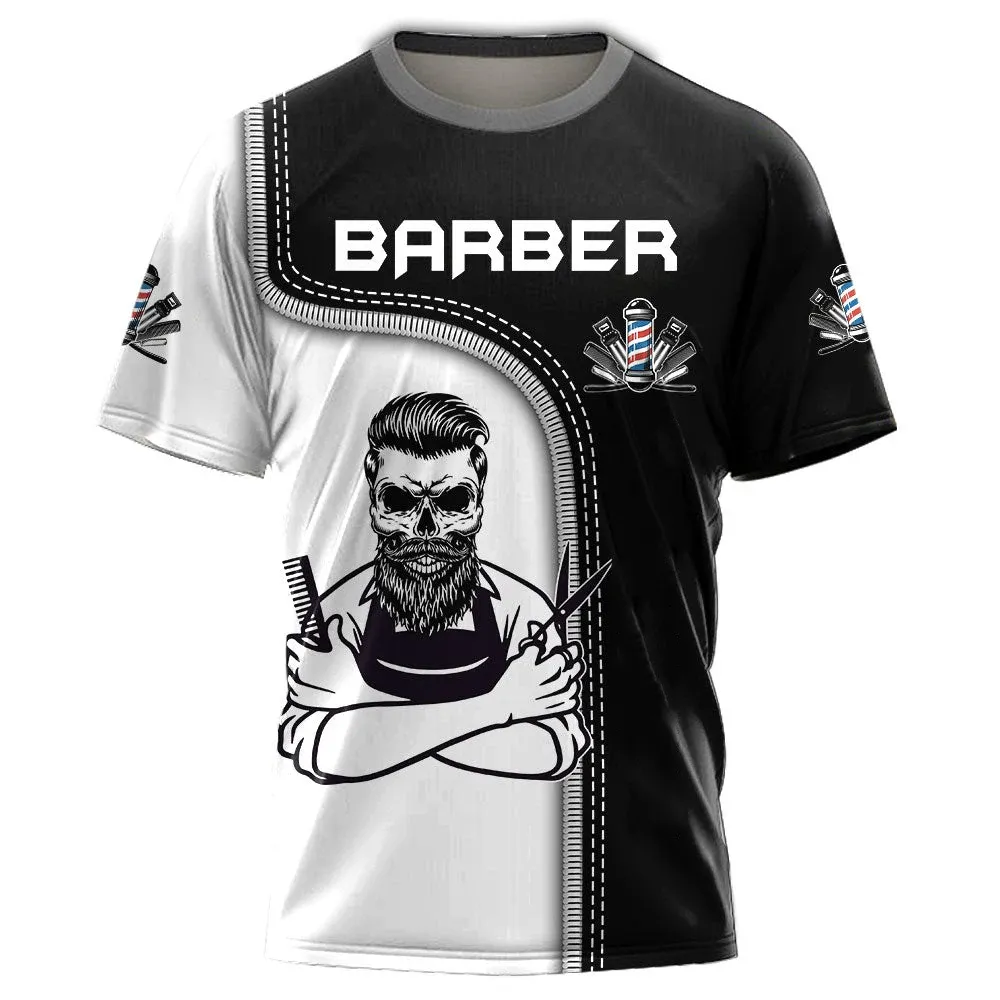 Barber Shop Shirt for Men T-shirt 3D Printing Custom Man Vêtements O Col surdimensionné surdimensionné à manches courtes