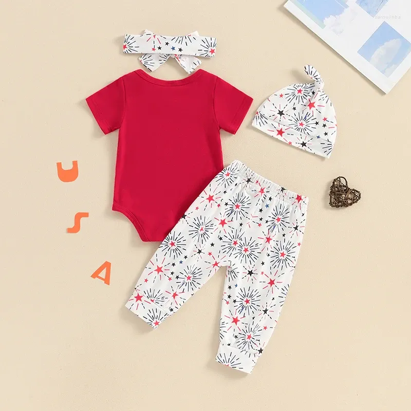 Наборы одежды 4 июля Baby Girl Boy Outfit Петок печати с коротки