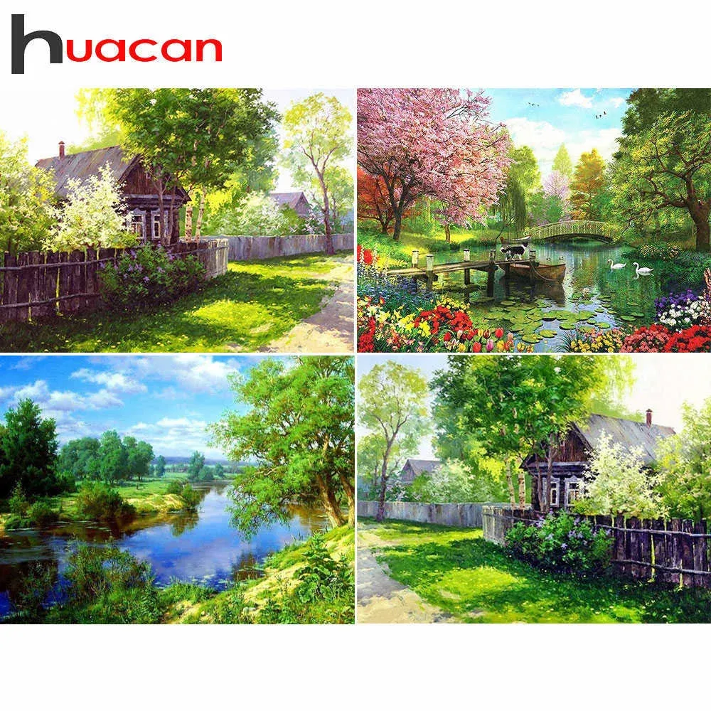 Huacan Diamond Emlempore Sale Priseery Diamond Painting Full Square Landscape Oltonestones Картинки кросс -стежок мозаичный дом