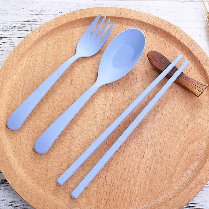 Travel Cutlery Portable Cutlery Box Japan Style Wheat Straw Spoon Chopstick Fork Student Dinnerware Sets Kitchen Tablewfor Wheat Straw Cutlery