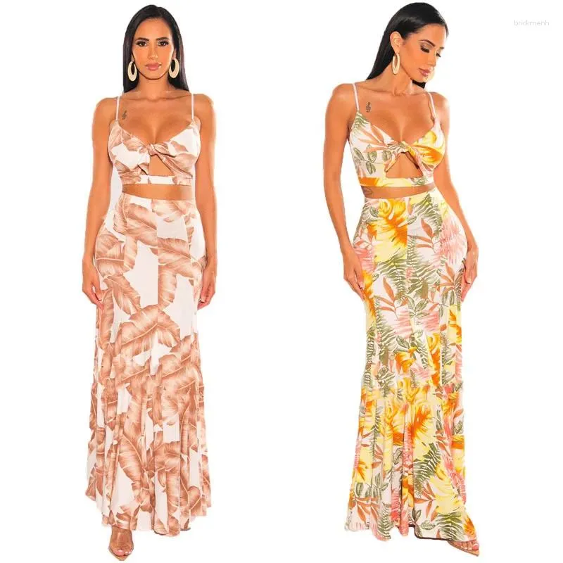 Casual Dresses Women Dress Summer 2024 Tunic Pareo Style kläder för strand Sexig utrikeshandel Condole Tvådelt tryckt odla en S